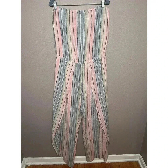 Anthropologie Drew Emerson Jumpsuit Size Large Strapless Tulip Hem Linen Blend - Picture 2 of 7